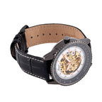 GENOA Automatic Movt. 3ATM WR White Dial Watch with Black Leather Strap