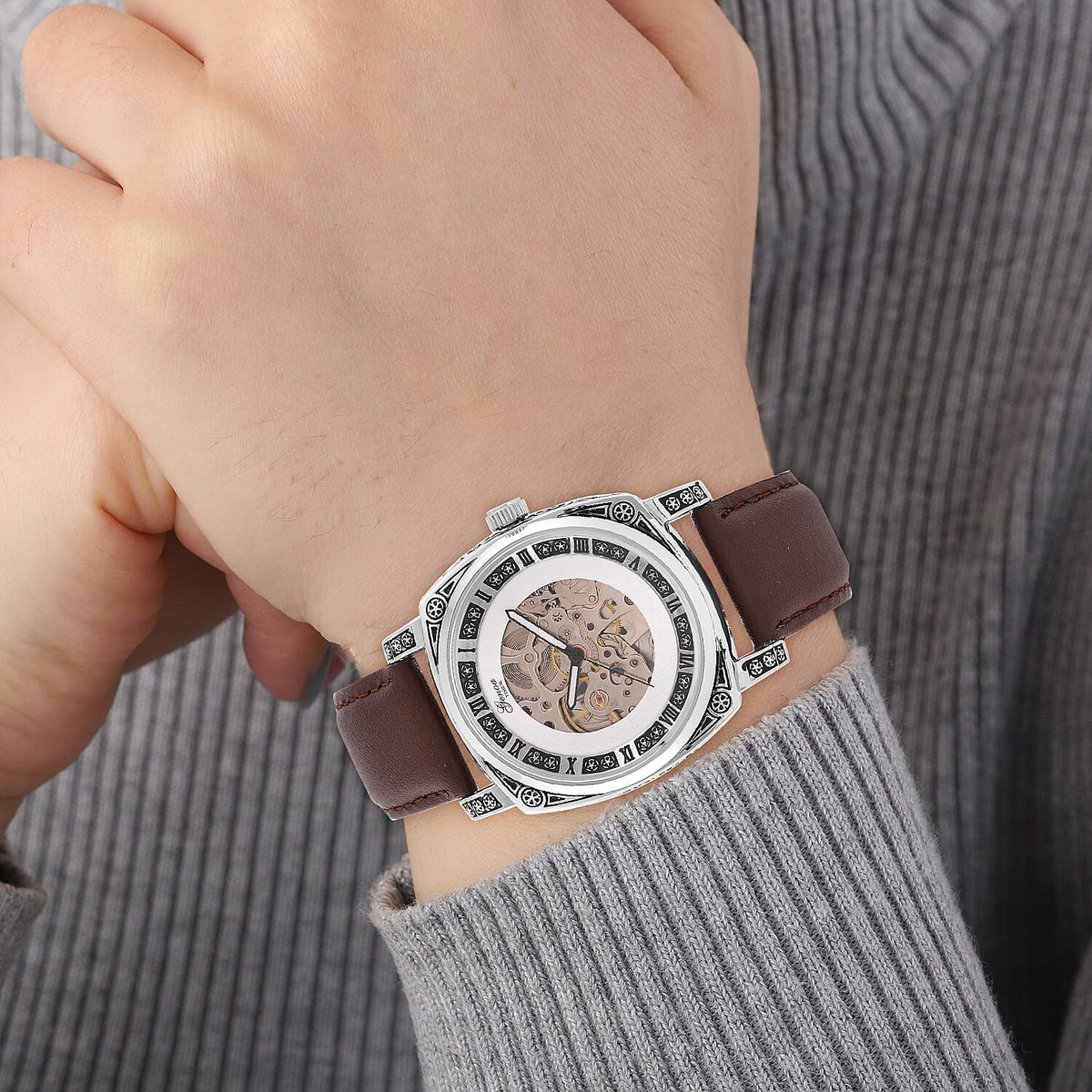 GENOA Automatic Mechanical Movement Leather Strap Watch 7826896 3