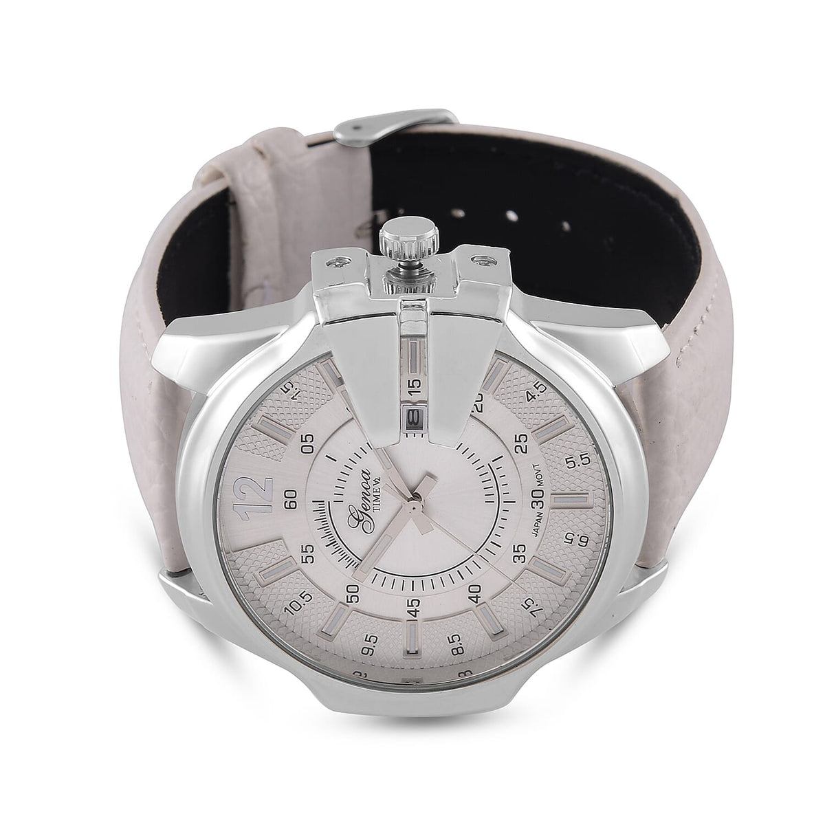 GENOA Japan Movt. 3ATM WR Silver Dial Watch with White Leather Strap 7843452 5