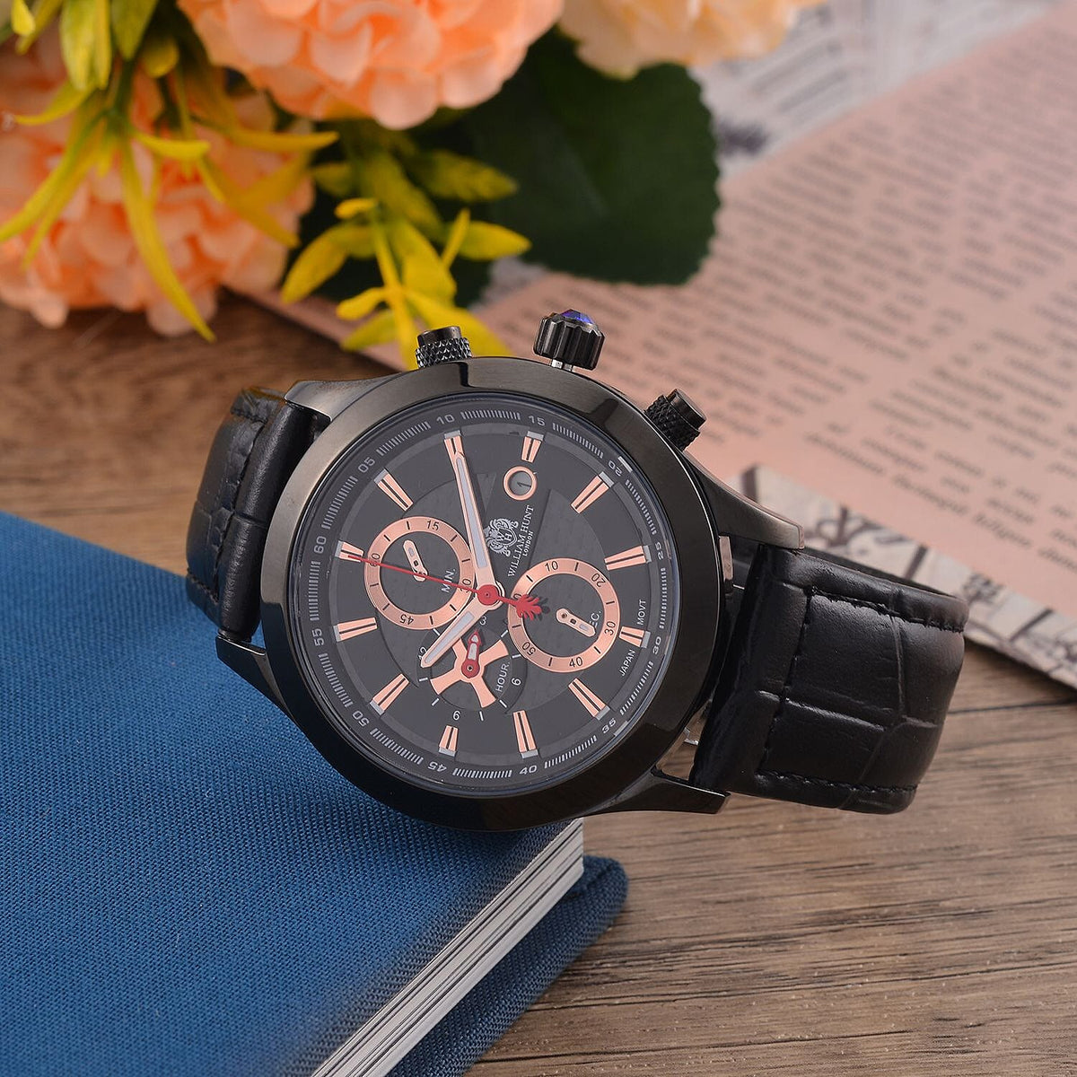 William Hunt Multifunction Japanese Movement Black Dial 5 ATM Water Resistant Watch with Black Leather Strap 7672010 2