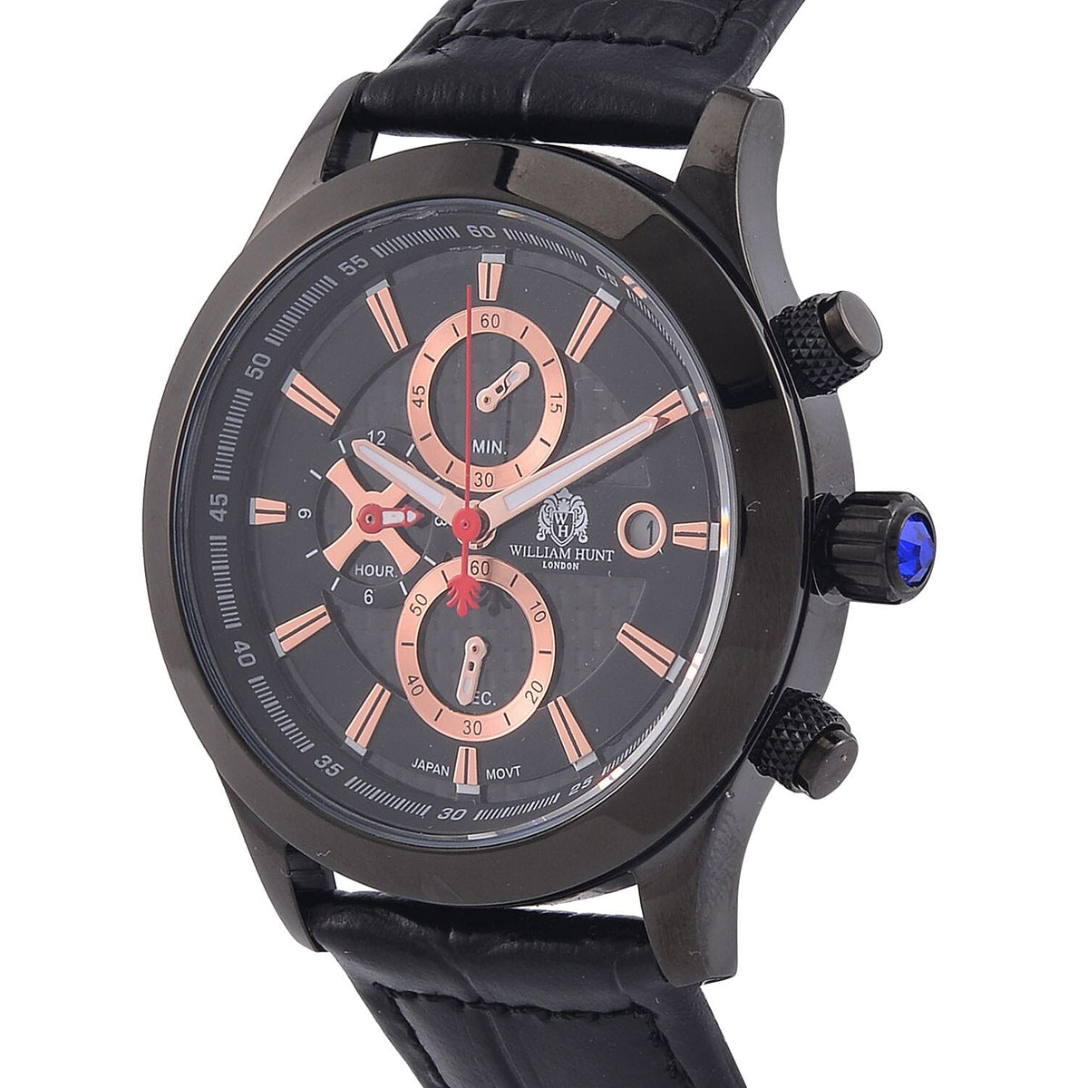 William Hunt Multifunction Japanese Movement Black Dial 5 ATM Water Resistant Watch with Black Leather Strap 7672010 4