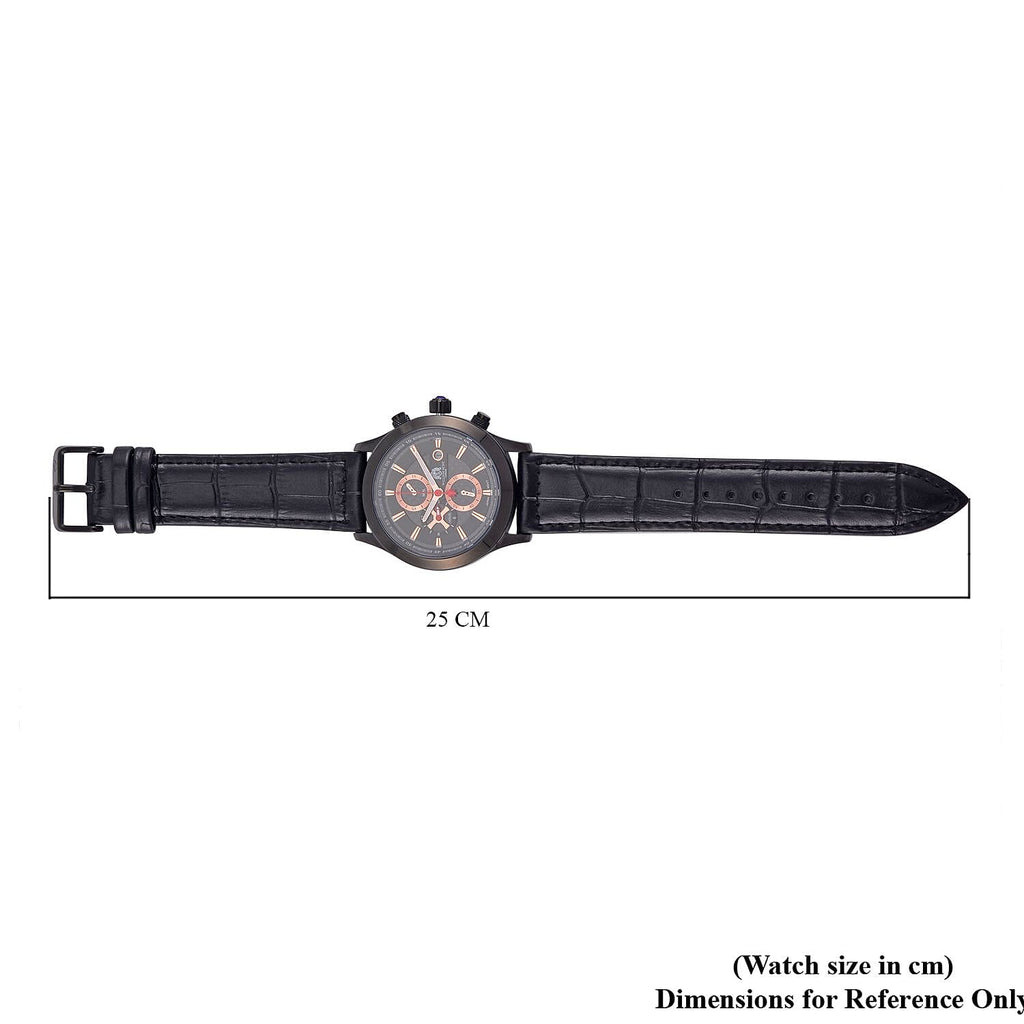William Hunt Multifunction Black Dial 5 ATM Water Resistant Watch with Black Leather Strap