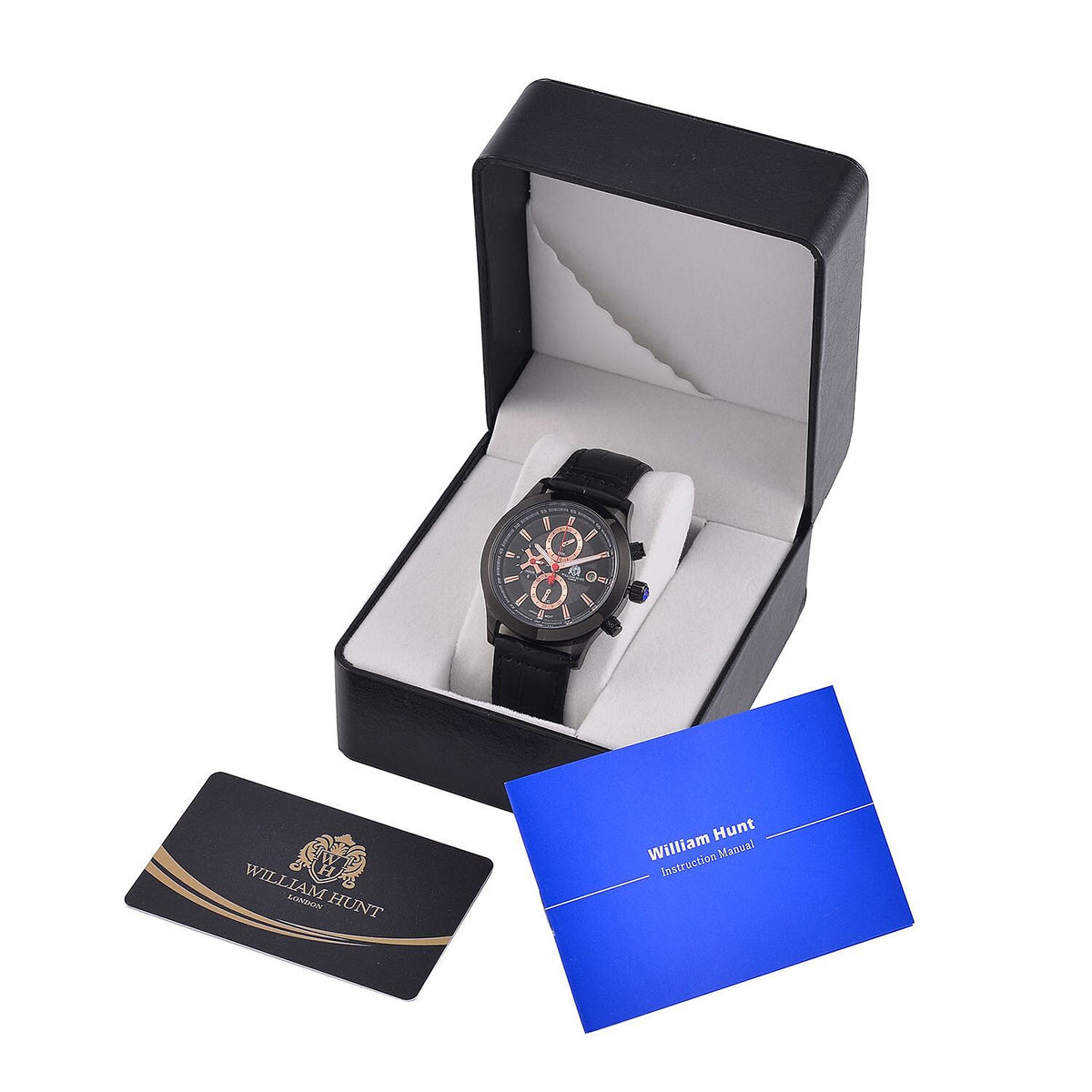 William Hunt Multifunction Japanese Movement Black Dial 5 ATM Water Resistant Watch with Black Leather Strap 7672010 8