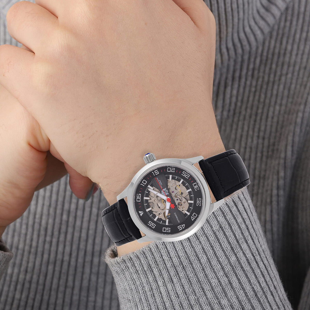 WILLIAM HUNT 5 ATM Water Resistant Automatic Movt. Watch in Silver Tone with Black Leather Strap 7703125 3