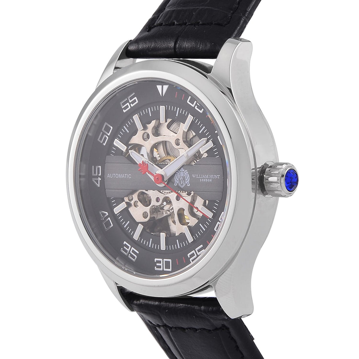 WILLIAM HUNT 5 ATM Water Resistant Automatic Movt. Watch in Silver Tone with Black Leather Strap 7703125 4