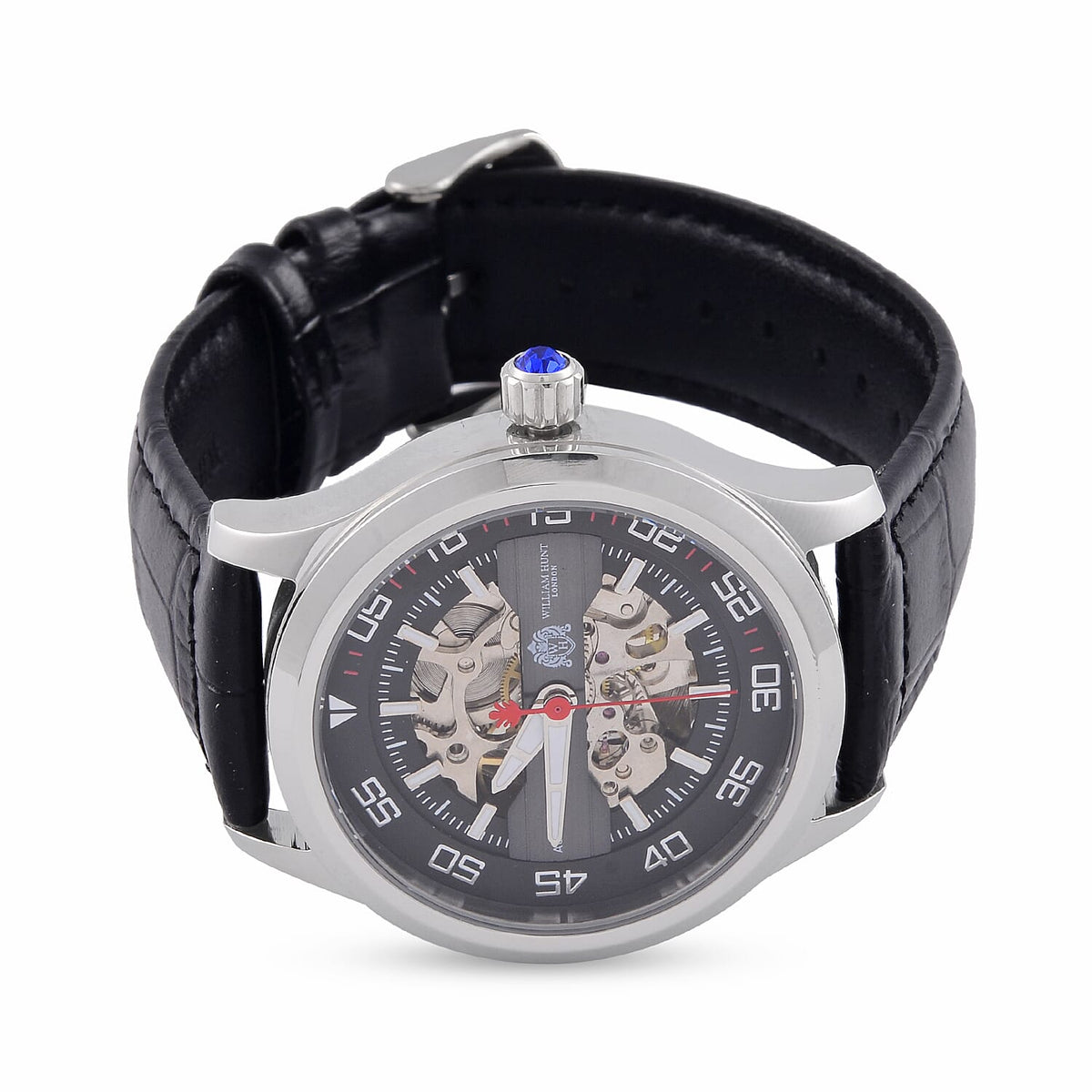WILLIAM HUNT 5 ATM Water Resistant Automatic Movt. Watch in Silver Tone with Black Leather Strap 7703125 5
