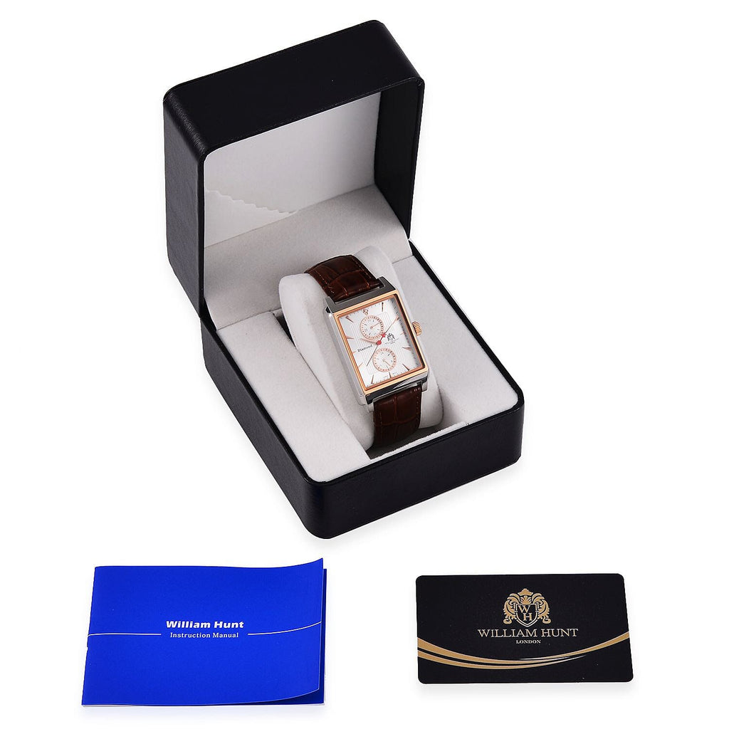 William Hunt Miyota Multifunctional White Dial 5 ATM WR Watch with Brown Leather Strap