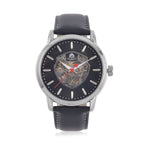 WILLIAM HUNT Automatic Movt. 5 ATM Water Resistant Watch With Skeleton Display - Black Leather Strap