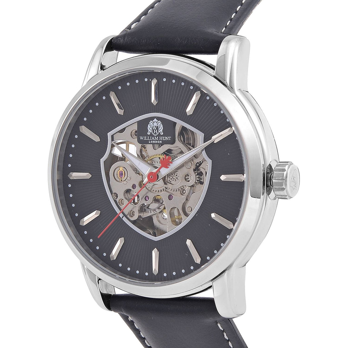 WILLIAM HUNT Automatic Movement 5 ATM Water Resistant Watch With Skeleton Display &amp; Black Leather Strap 7606186 4