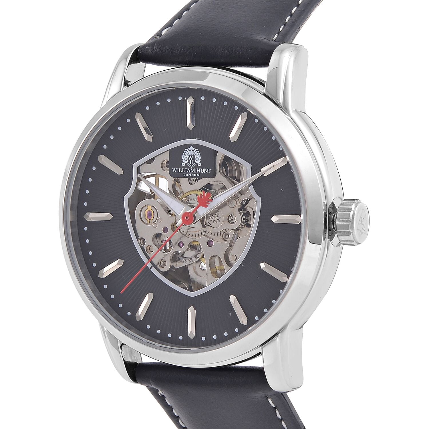 WILLIAM HUNT Automatic Movement 5 ATM Water Resistant Watch With Skeleton Display &amp; Black Leather Strap 7606186 4