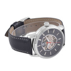 WILLIAM HUNT Automatic Movt. 5 ATM Water Resistant Watch With Skeleton Display - Black Leather Strap