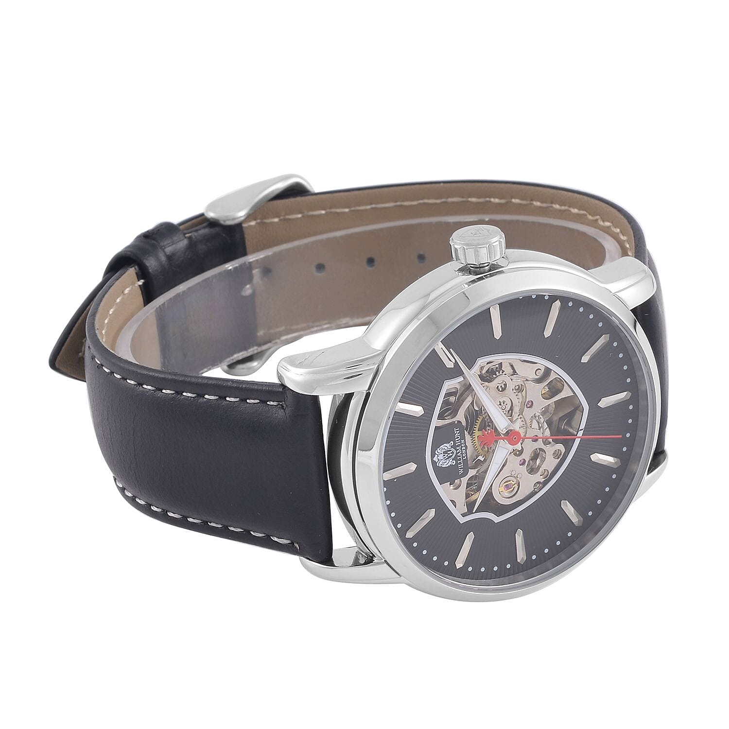WILLIAM HUNT Automatic Movement 5 ATM Water Resistant Watch With Skeleton Display &amp; Black Leather Strap 7606186 5