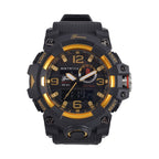 GENOA Time V2 Dual Japanese Movement Black Dial Gold Scale 5 ATM Water Resistant Watch With Black Stainless Steel & Leatherette Strap