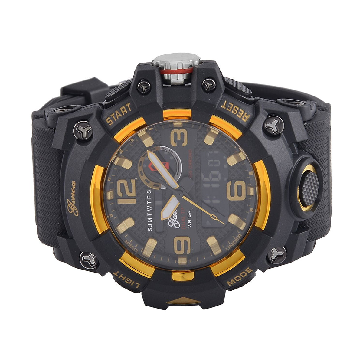 GENOA Time V2 Dual Japanese Movement Black Dial Gold Scale 5 ATM Water Resistant Watch With Black Stainless Steel &amp; Leatherette Strap 7625367 3