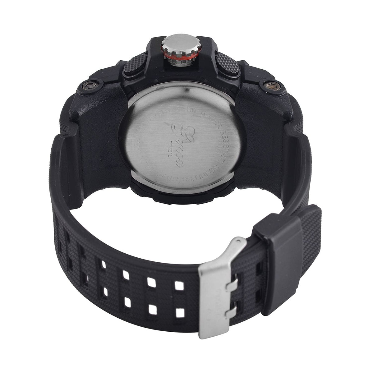 GENOA Time V2 Dual Japanese Movement Black Dial Gold Scale 5 ATM Water Resistant Watch With Black Stainless Steel &amp; Leatherette Strap 7625367 5