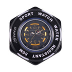 GENOA Time V2 Dual Japanese Movement Black Dial Gold Scale 5 ATM Water Resistant Watch With Black Stainless Steel & Leatherette Strap