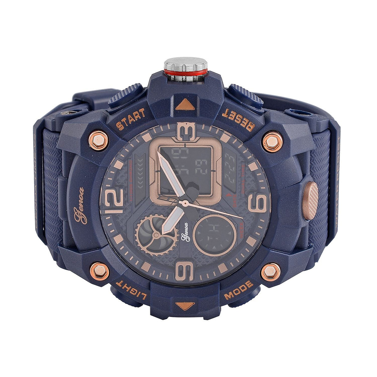 GENOA Japanese Movement Blue Dial 5 ATM Water Resistant Dual Display Watch with Stopwatch, Alarm, Night Light &amp; Blue Leatherette Strap in Rose Gold Tone 7625371 3