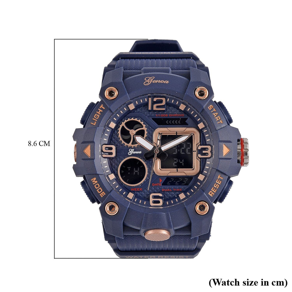 GENOA Japanese Movement Blue Dial 5 ATM Water Resistant Dual Display Watch with Stopwatch, Alarm, Night Light &amp; Blue Leatherette Strap in Rose Gold Tone 7625371 6