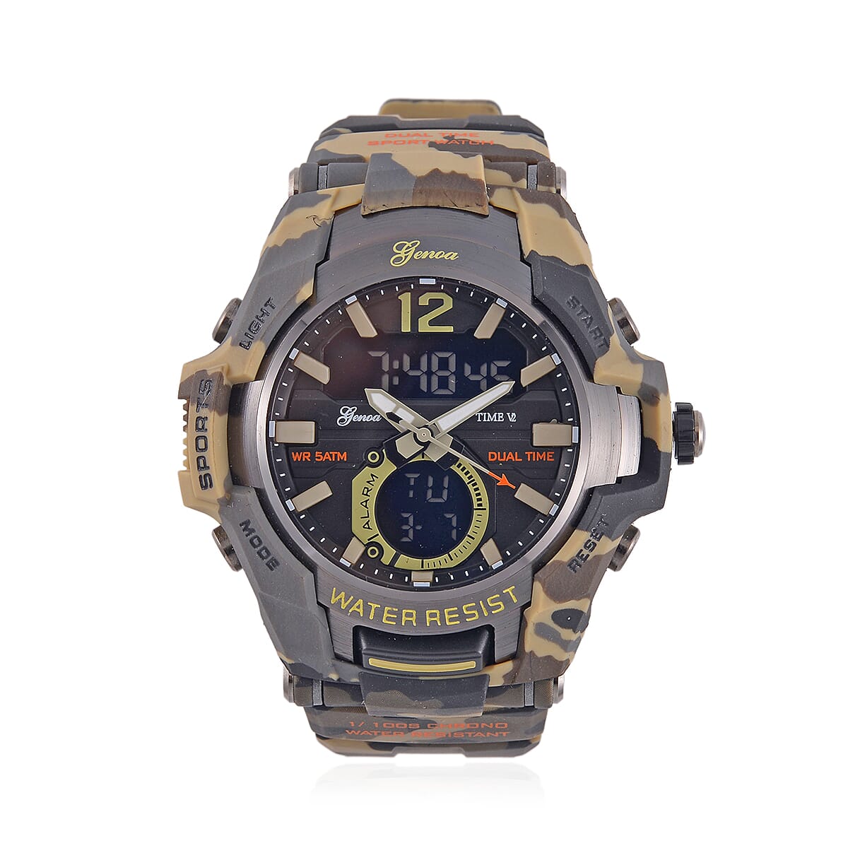 Genoa Black Literal Khaki Dial 5 ATM Water Resistant Watch with Khaki Camouflage Leatherette Strap 7625385 0