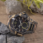 Genoa Black Literal Khaki Dial 5 ATM Water Resistant Watch with Khaki Camouflage Leatherette Strap