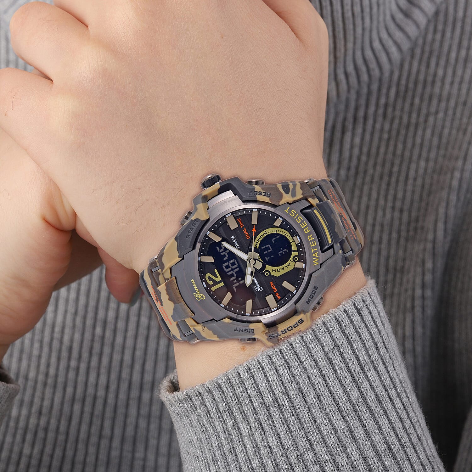 Genoa Black Literal Khaki Dial 5 ATM Water Resistant Watch with Khaki Camouflage Leatherette Strap 7625385 2