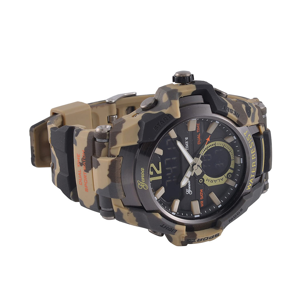 Genoa Black Literal Khaki Dial 5 ATM Water Resistant Watch with Khaki Camouflage Leatherette Strap