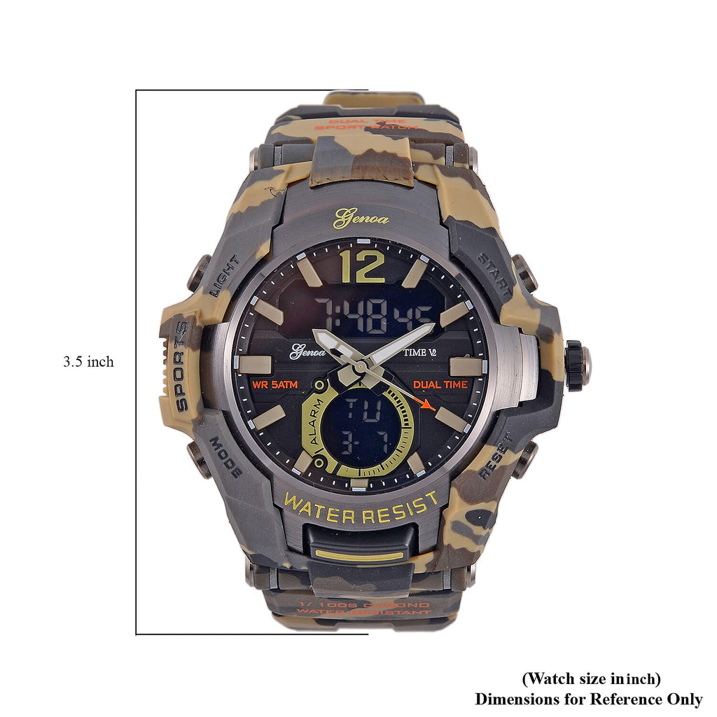 Genoa Black Literal Khaki Dial 5 ATM Water Resistant Watch with Khaki Camouflage Leatherette Strap