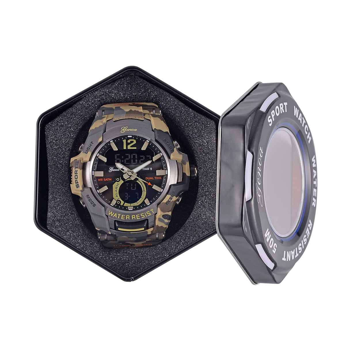 Genoa Black Literal Khaki Dial 5 ATM Water Resistant Watch with Khaki Camouflage Leatherette Strap 7625385 8