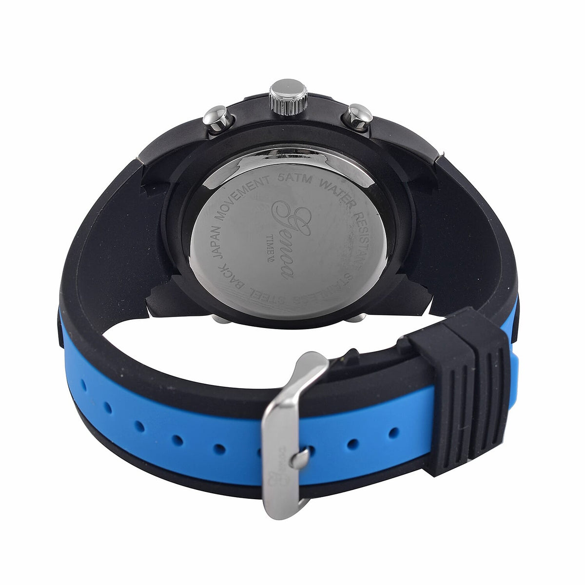 GENOA TIME V2 Japanese Movement Multifunctional Black Literal Dial 5 ATM Water Resistant Watch With Black - Blue TPU Strap 7625388 5