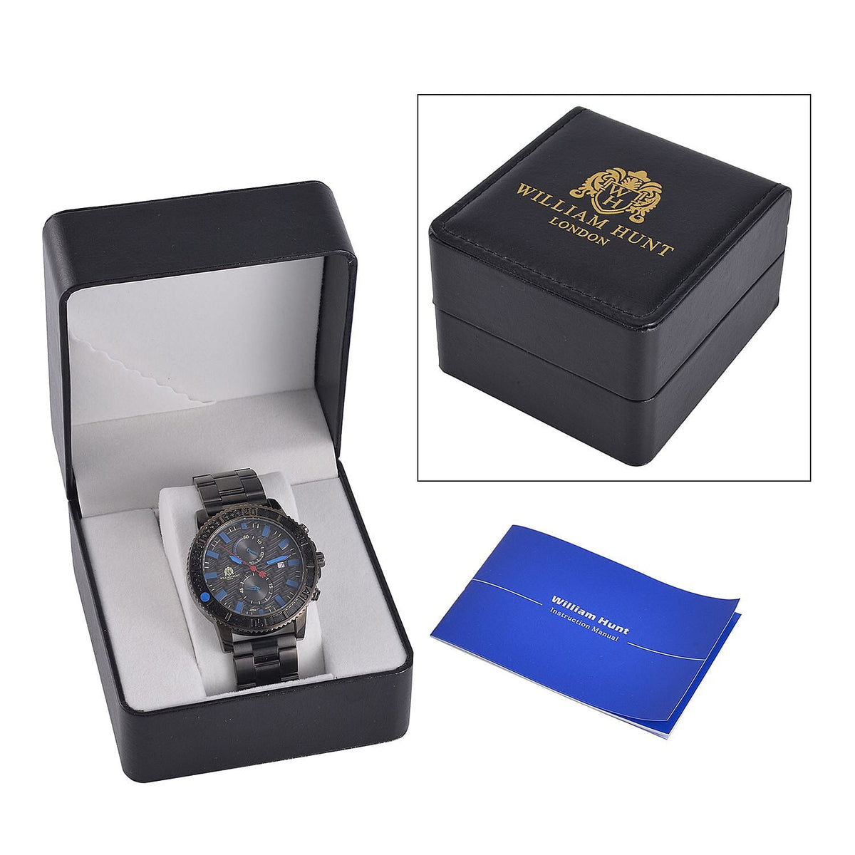 WILLIAM HUNT 45 mm Wave Dial 5ATM Water Resistant Stainless Steel Watch - Black 7606162 9