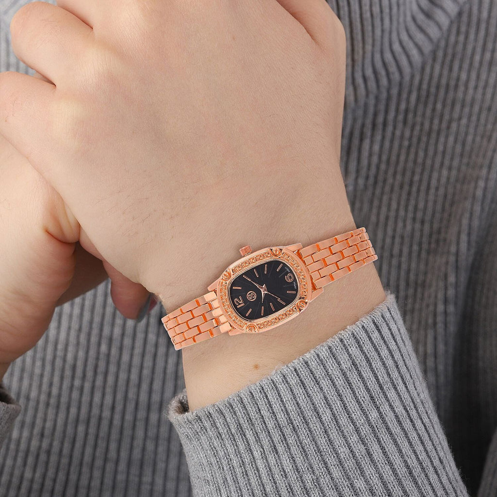 Strada Japanese Movement Black Dial Water Resistant Watch in Rose Gold Tone