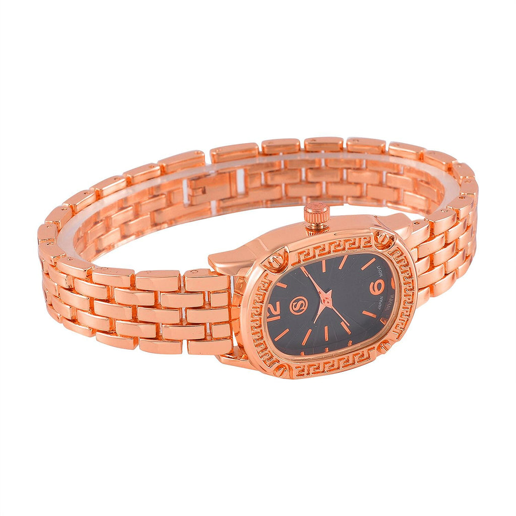 Strada Japanese Movement Black Dial Water Resistant Watch in Rose Gold Tone