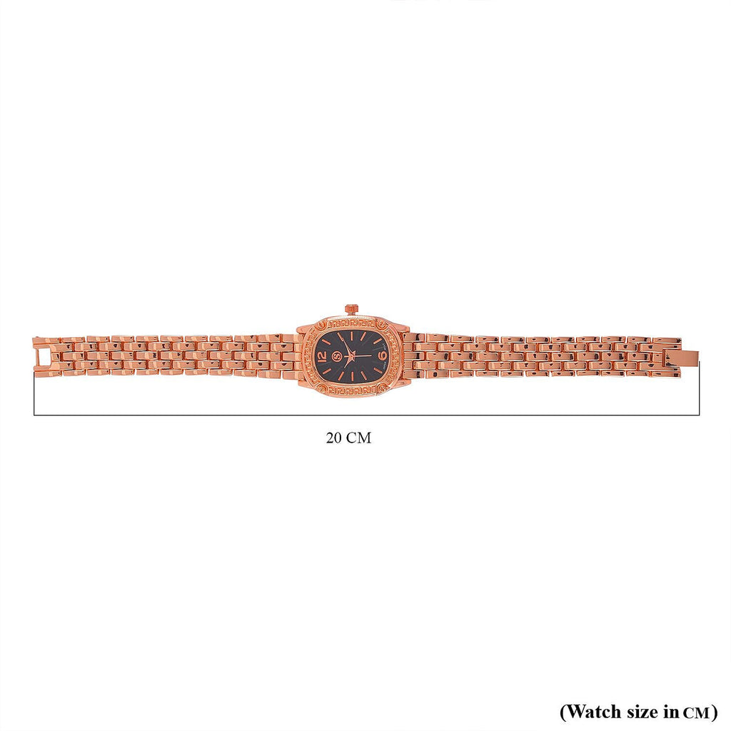 Strada Japanese Movement Black Dial Water Resistant Watch in Rose Gold Tone
