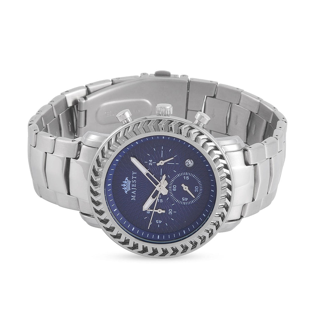 MAJESTY Multifunction Movt. Blue Dial 3 ATM Water Resistant Watch with Stainless Steel Chain Strap in Silver Tone