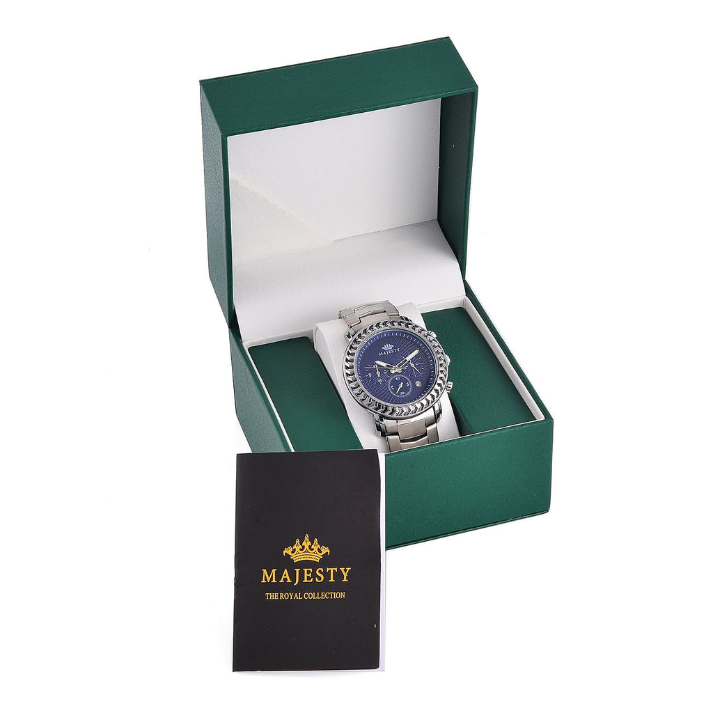 MAJESTY Multifunction Movt. Blue Dial 3 ATM Water Resistant Watch with Stainless Steel Chain Strap in Silver Tone
