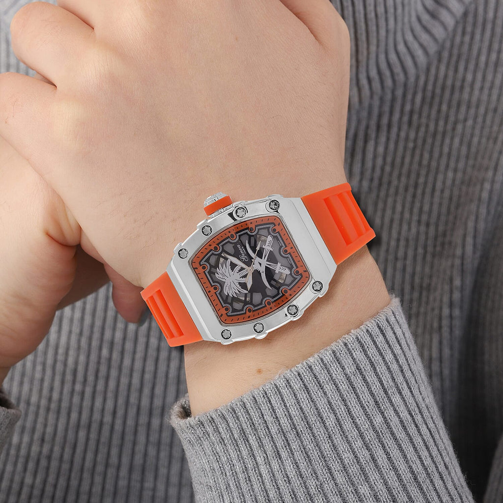 GENOA Japan Movt. 3ATM WR Black Dial Watch with Orange Colour Strap