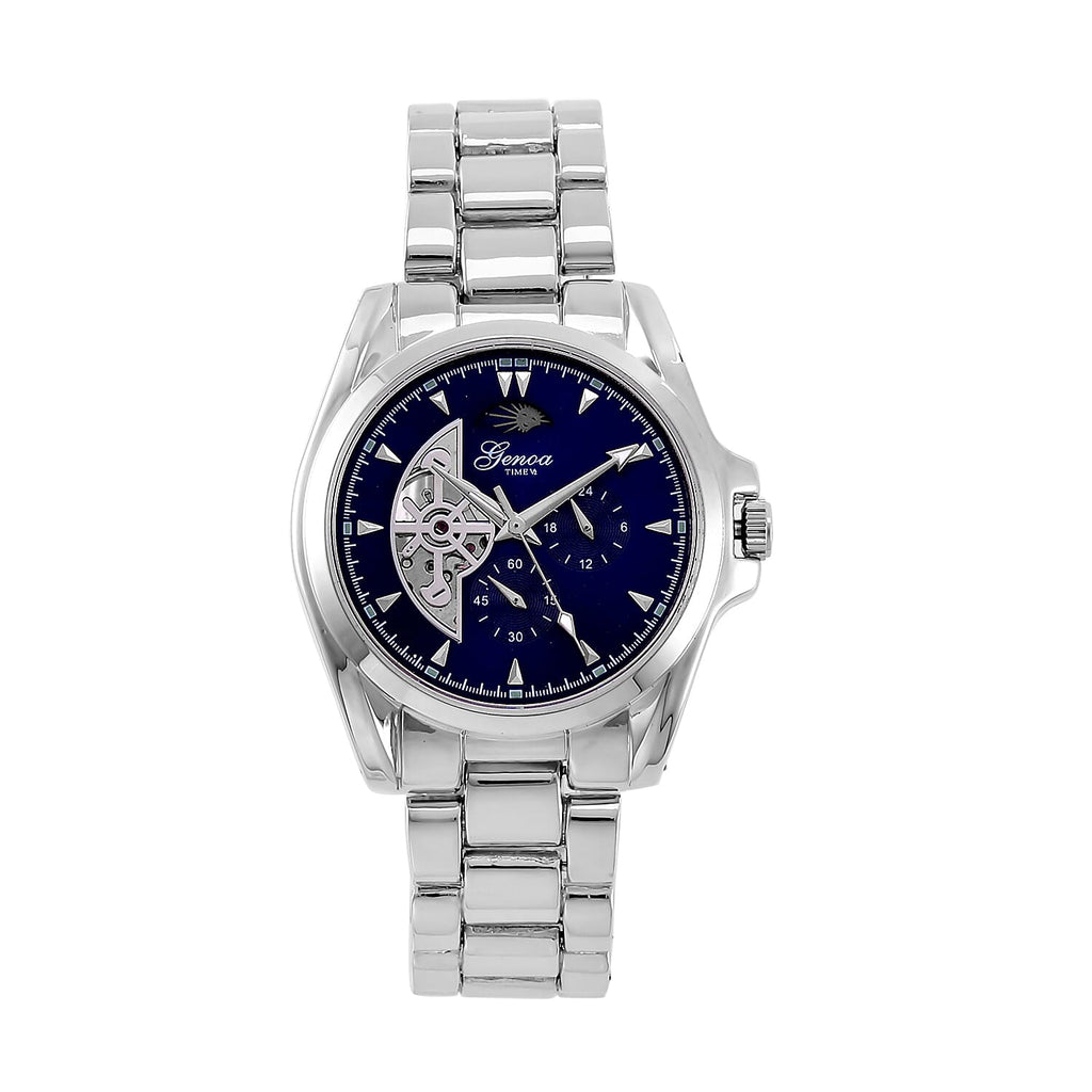 GENOA TIME V2 Automatic Mechanical Multifunction Movt. Watch with Stainless Steel Strap Exhibition Back Water Resistant - Silver
