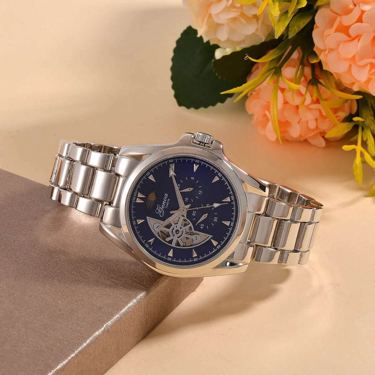 New Launch - GENOA TIME V2 Automatic Mechanical Multifunction Movt. Watch with Stainless Steel Strap Exhibition Back Water Resistant - Silver 7689717 1