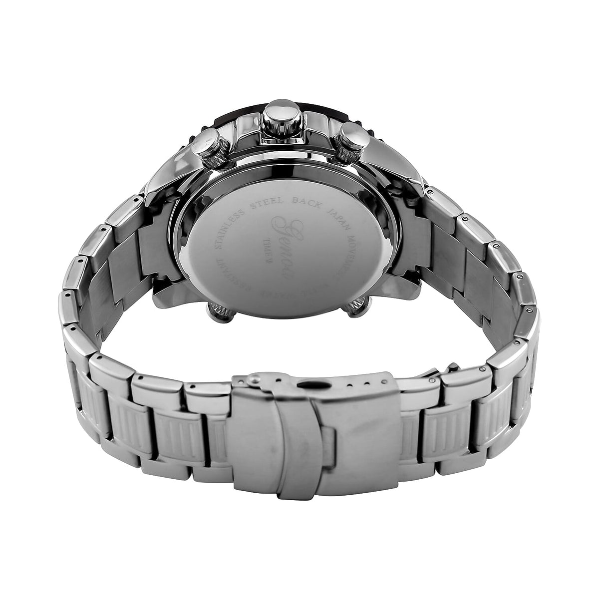 GENOA TIME V2 Japan Movement Multifucntional LED &amp; Black Literal Dial 3 ATM WR Watch with Stainless Steel Silver Buckle 7754856 7