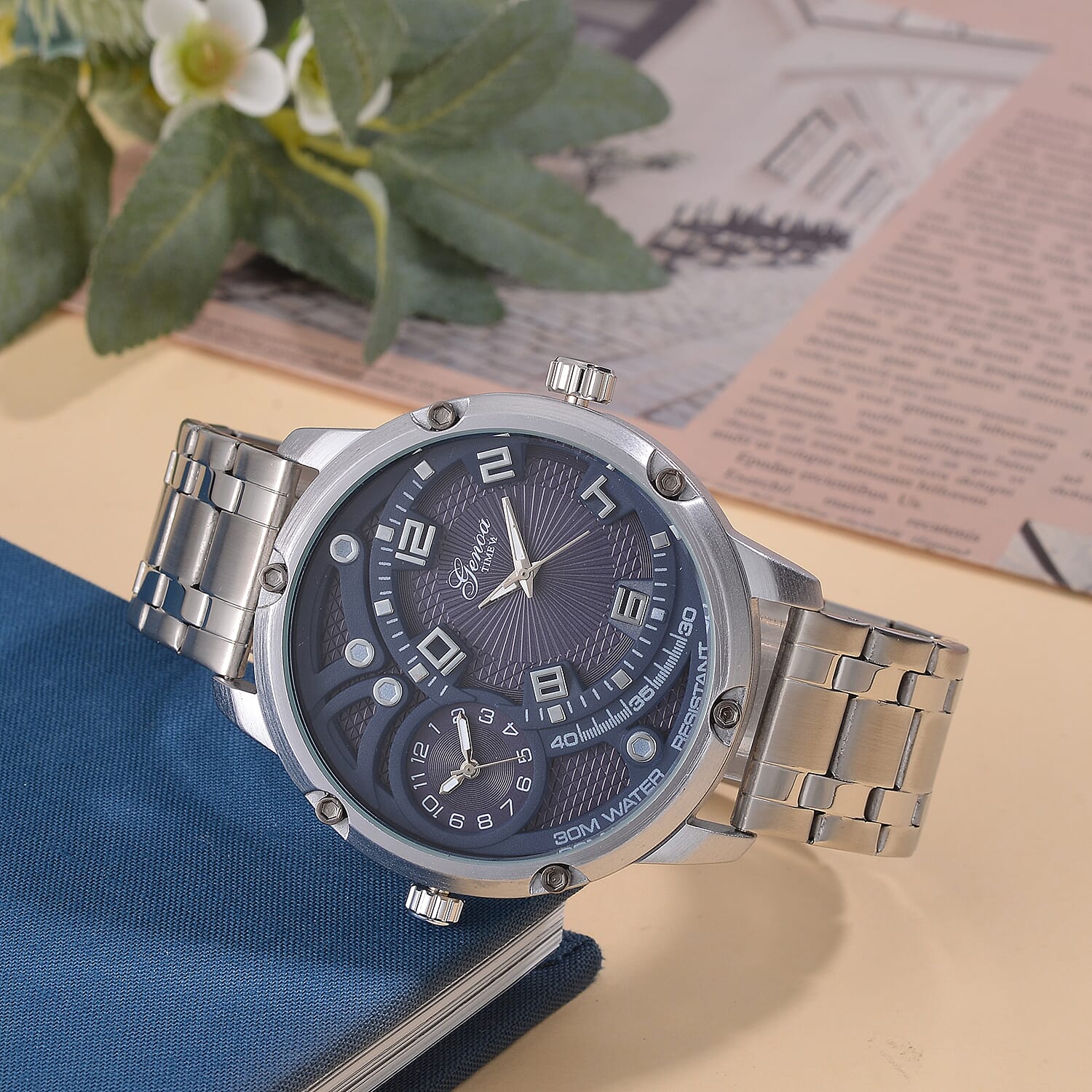 GENOA Japan Movt 3ATM WR Blue Dial Watch with Stainless Steel Chain Strap 7810817 1