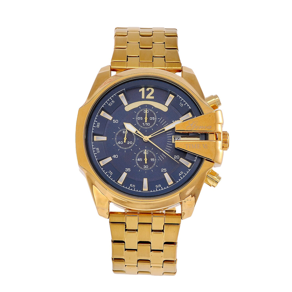 GENOA TIME V2 PE90 Multi-function Movement 3ATM Water Resistant Blue Multi-function Sunshine Dial Watch with Gold Colour Stainless Steel Chain Strap 7810830 0