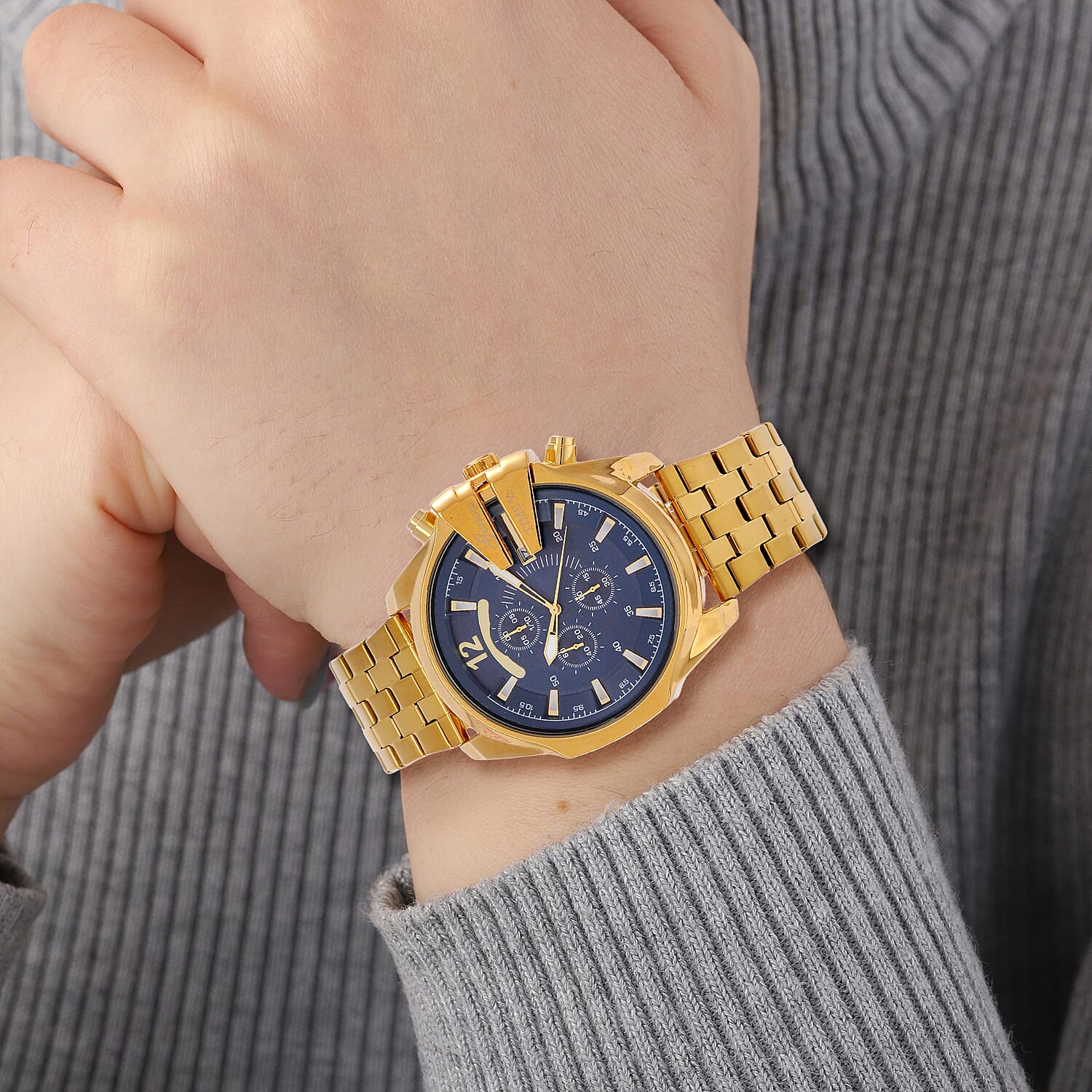 GENOA TIME V2 PE90 Multi-function Movement 3ATM Water Resistant Blue Multi-function Sunshine Dial Watch with Gold Colour Stainless Steel Chain Strap 7810830 3