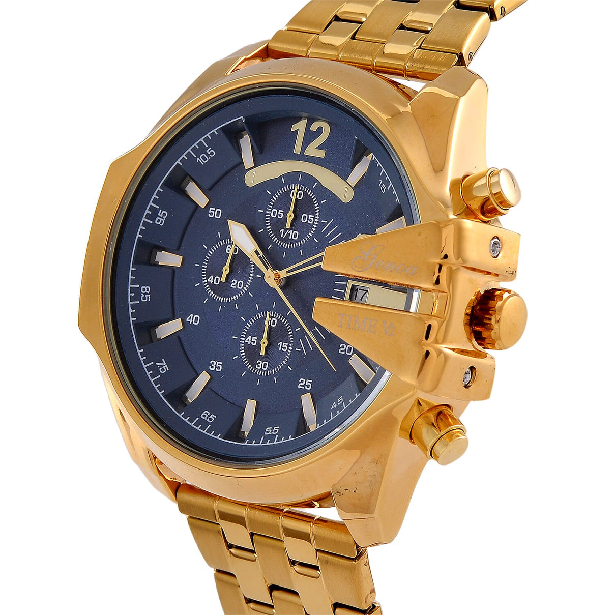 GENOA TIME V2 PE90 Multi-function Movement 3ATM Water Resistant Blue Multi-function Sunshine Dial Watch with Gold Colour Stainless Steel Chain Strap 7810830 4