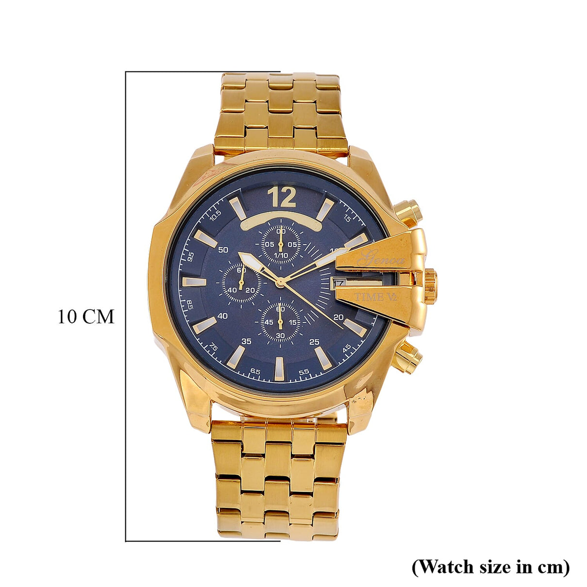 GENOA TIME V2 PE90 Multi-function Movement 3ATM Water Resistant Blue Multi-function Sunshine Dial Watch with Gold Colour Stainless Steel Chain Strap 7810830 8