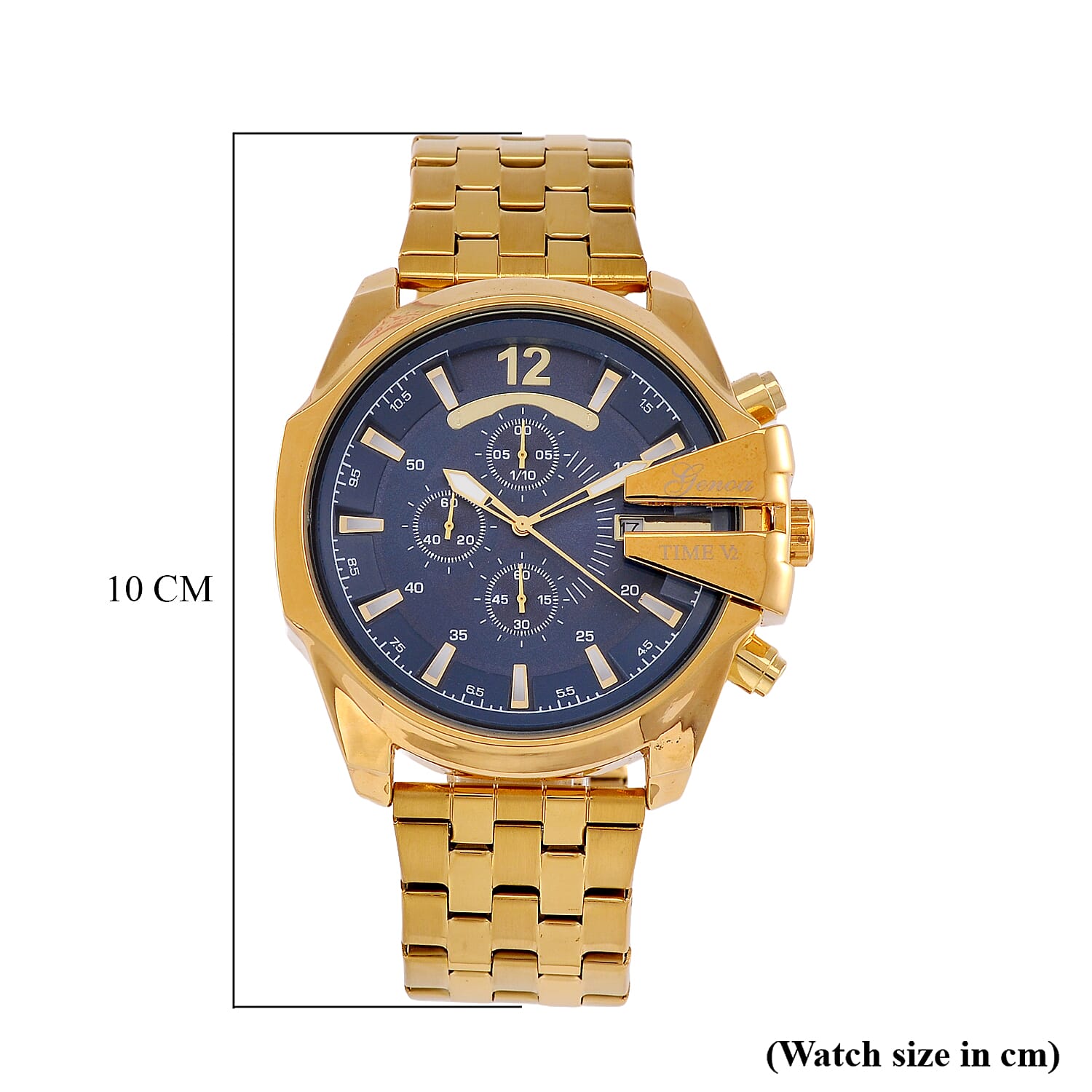 GENOA TIME V2 PE90 Multi-function Movement 3ATM Water Resistant Blue Multi-function Sunshine Dial Watch with Gold Colour Stainless Steel Chain Strap 7810830 8