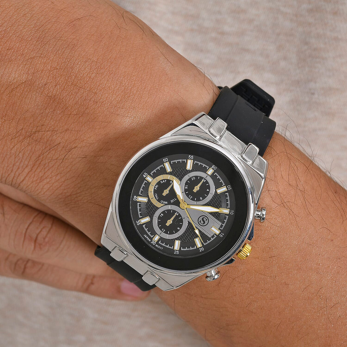 STRADA Japanese Movement Water Resistant Hydraulic Dial Watch with Black Colour Silicone Strap 8030681 1