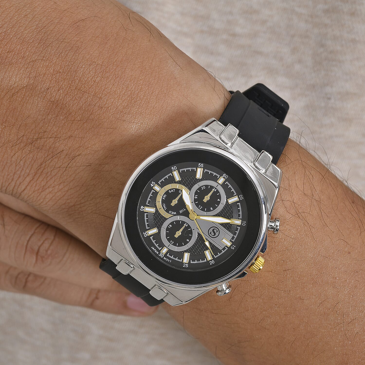 STRADA Japanese Movement Water Resistant Hydraulic Dial Watch with Black Colour Silicone Strap 8030681 1