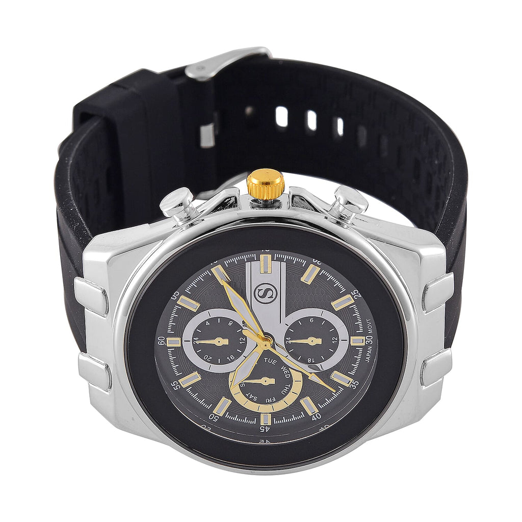 STRADA Japanese Movement Water Resistant Hydraulic Dial Watch with Black Colour Silicone Strap