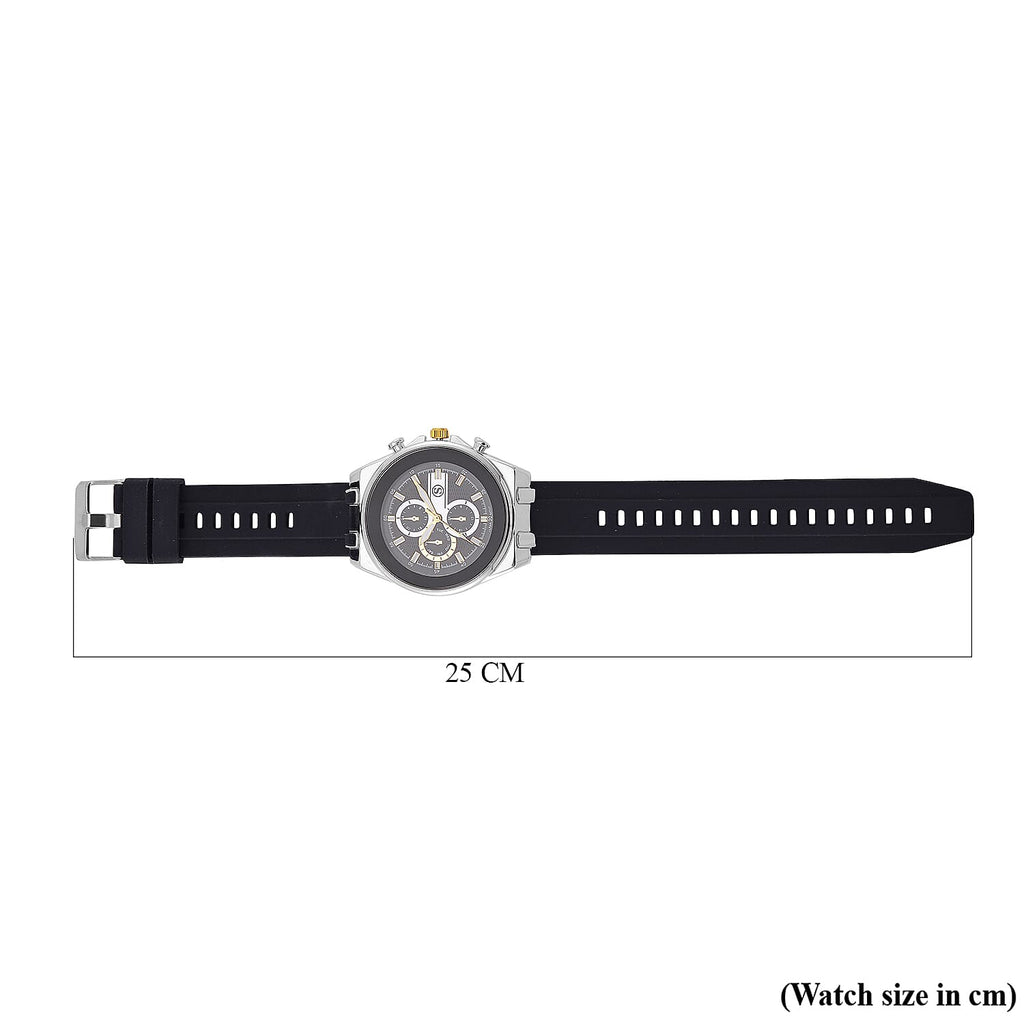 STRADA Japanese Movement Water Resistant Hydraulic Dial Watch with Black Colour Silicone Strap