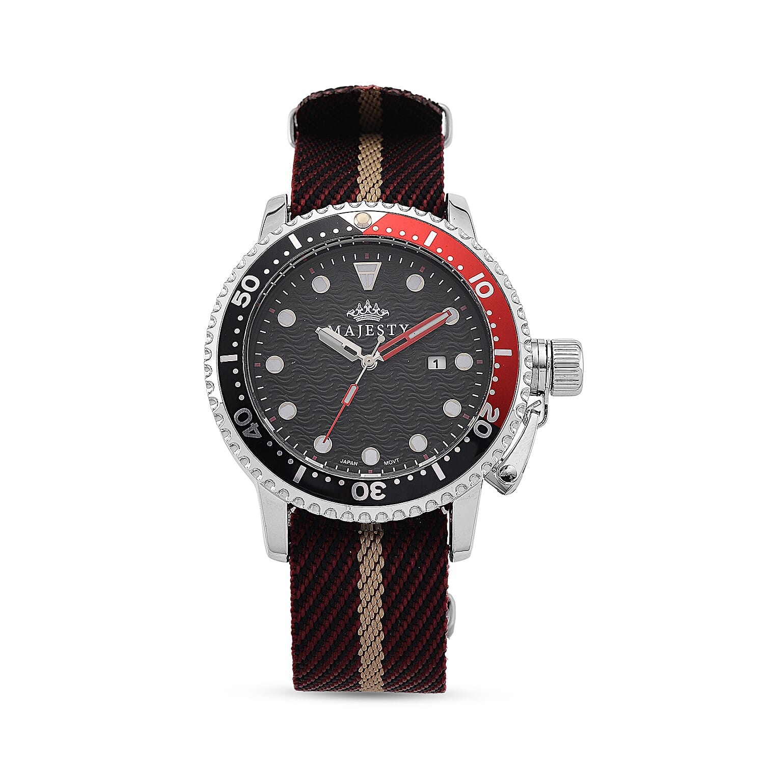 MAJESTY Quartz PC32 3ATM WR Black Hydraulic Dial &amp; Silver Case Mens Watch with Brown Nylon Strap 8419193 0